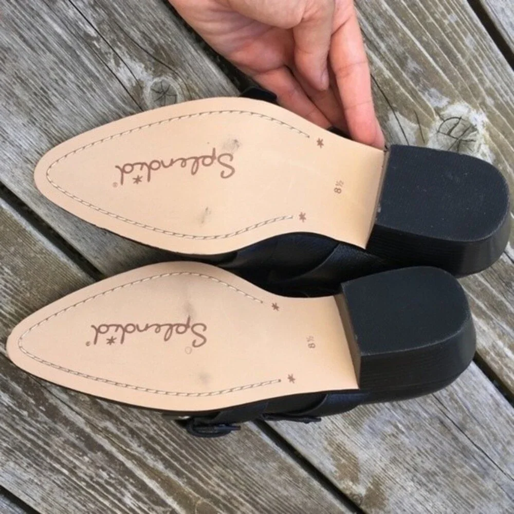 Anthropologie Splendid Carla Buckle Point Toe Black Leather Booties 8.5 NWOB